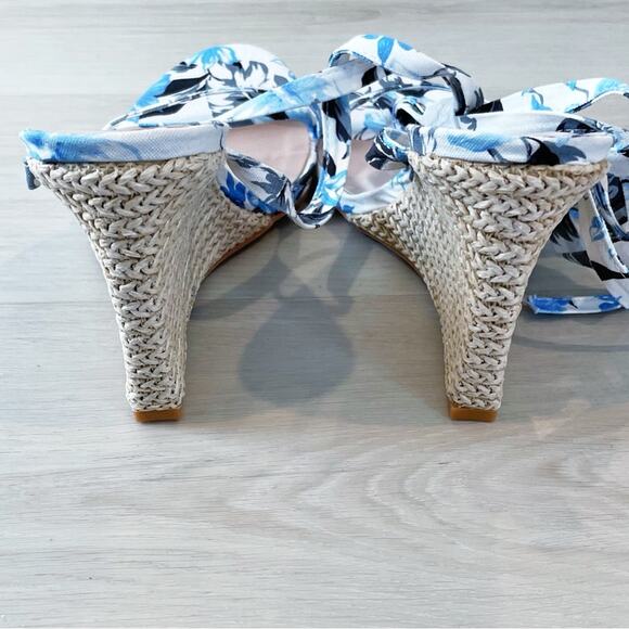 NEW Lulu’s Gulee Blue Floral Lace Up Espadrille Wedge Sandal Size 11 - Picture 12 of 14